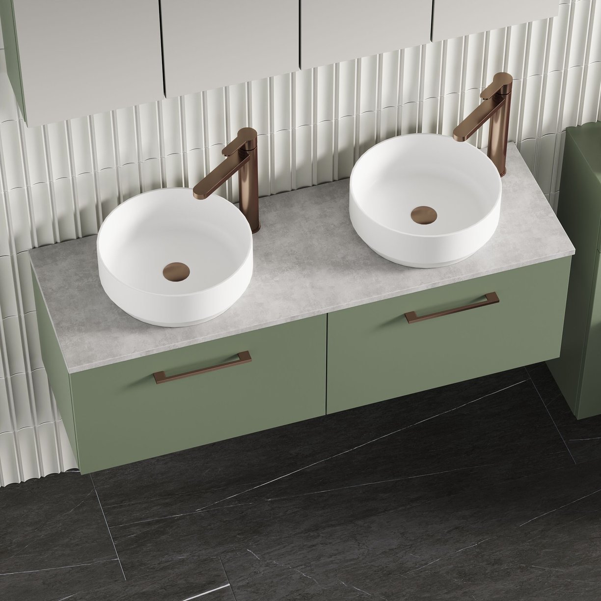 1200mm Wh 2-Drawer Vanity & Laminate Top - Satin Green