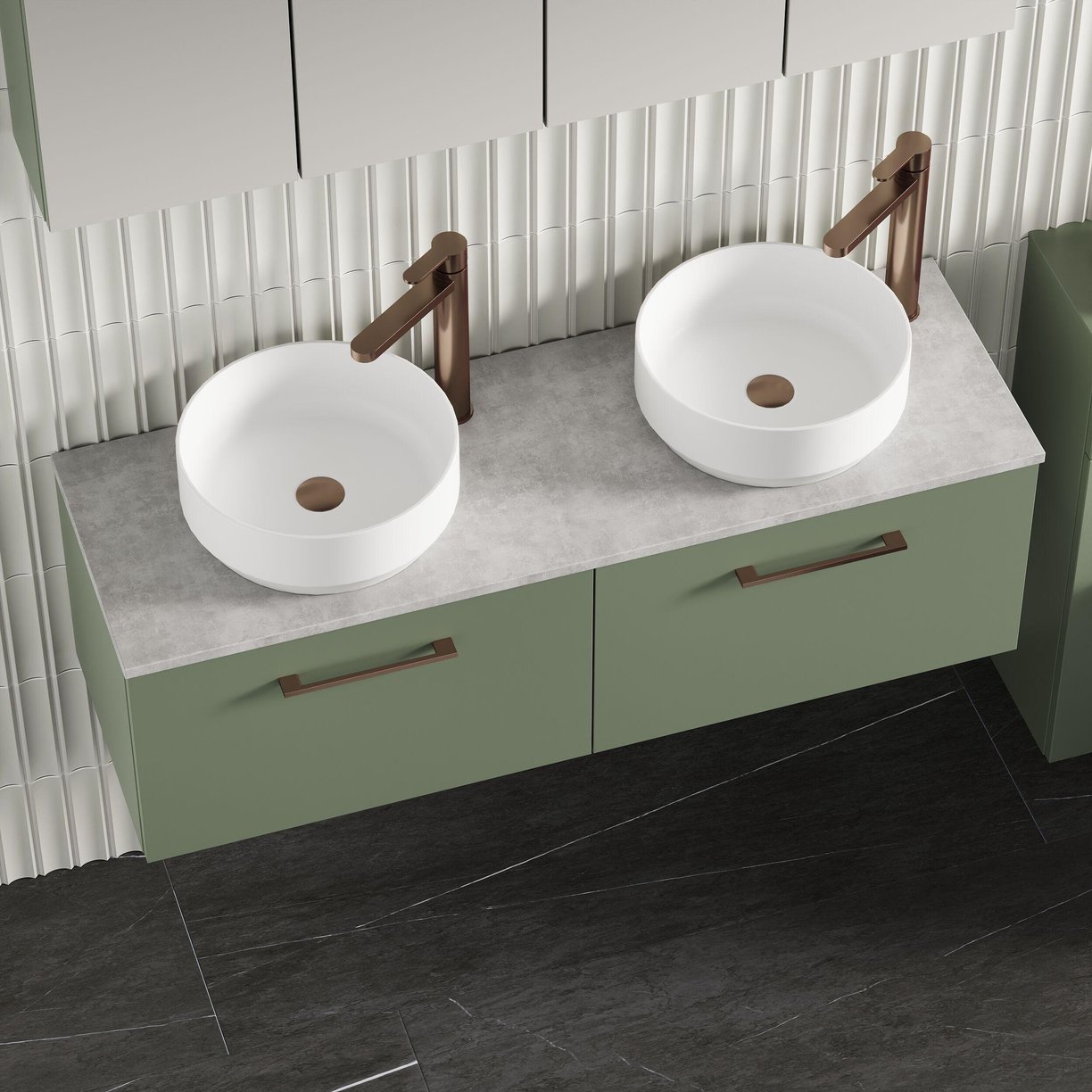 1200mm Wh 2-Drawer Vanity & Laminate Top - Satin Green