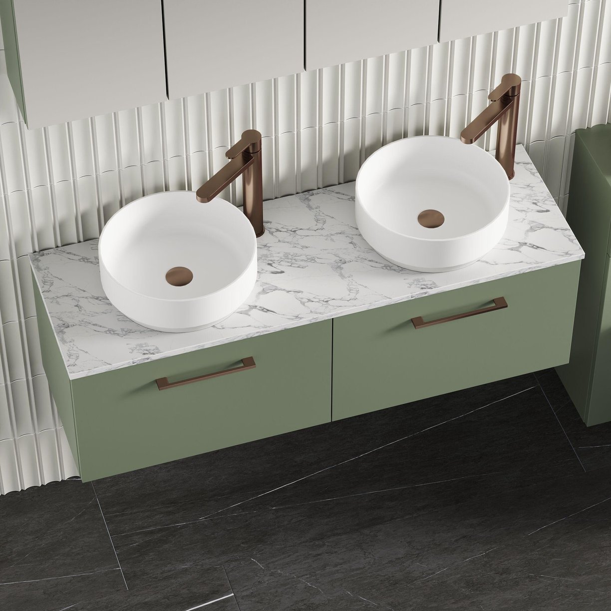 1200mm Wh 2-Drawer Vanity & Laminate Top - Satin Green