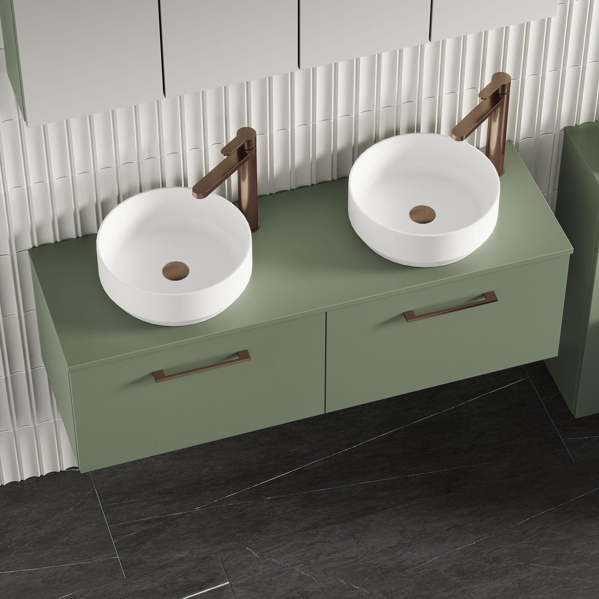 1200mm WH 2-Drawer Vanity & Worktop - Satin Green