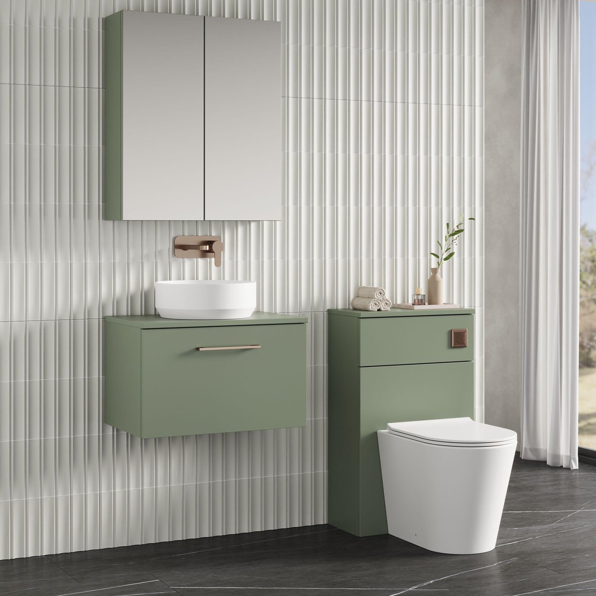 600mm WH 1-Drawer Vanity & Worktop - Satin Green