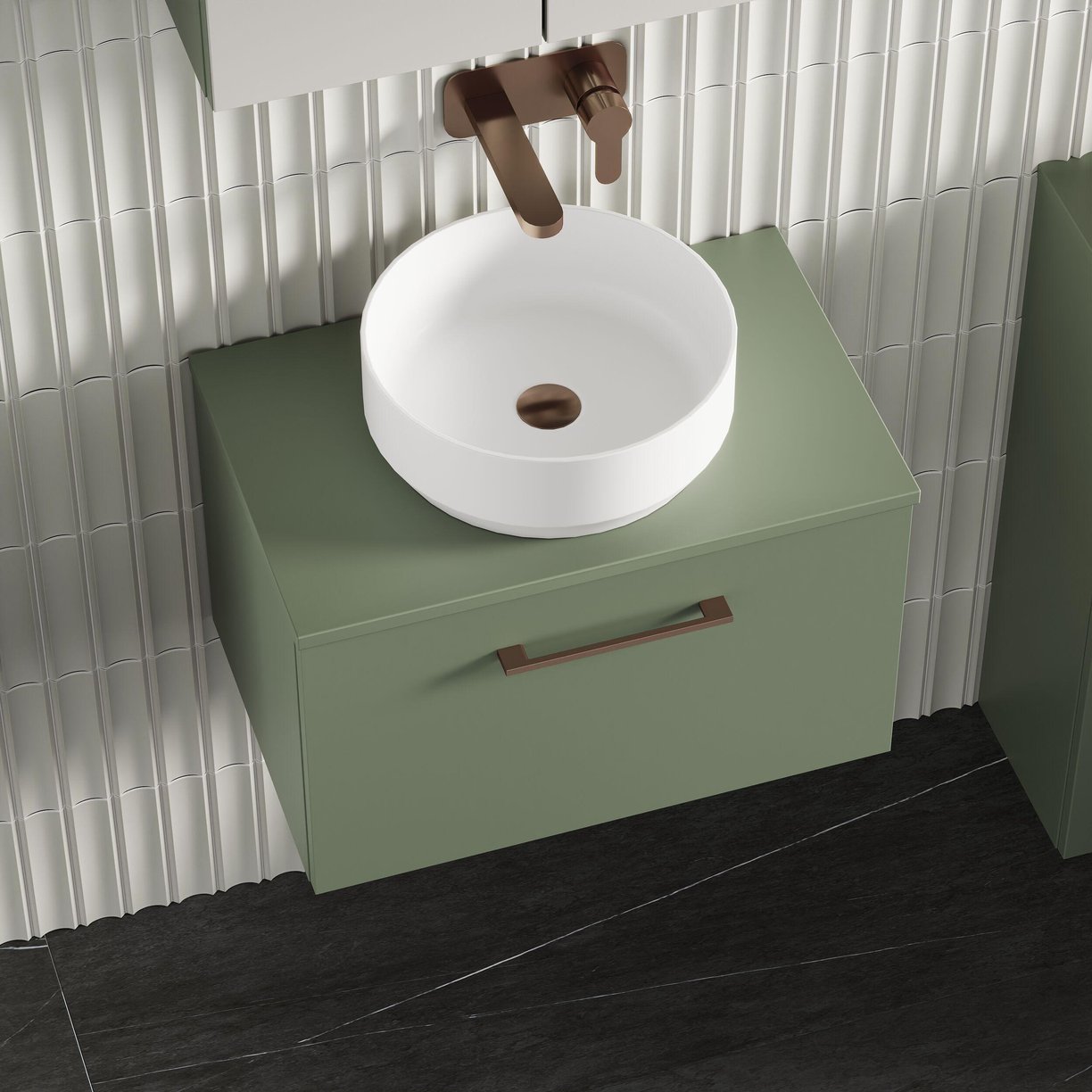 600mm WH 1-Drawer Vanity & Worktop - Satin Green