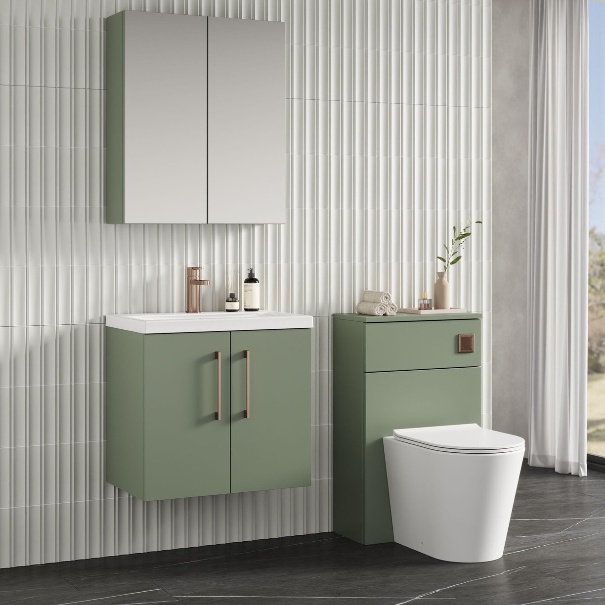 600mm WH 2-Door Vanity & Basin 1 - Satin Green