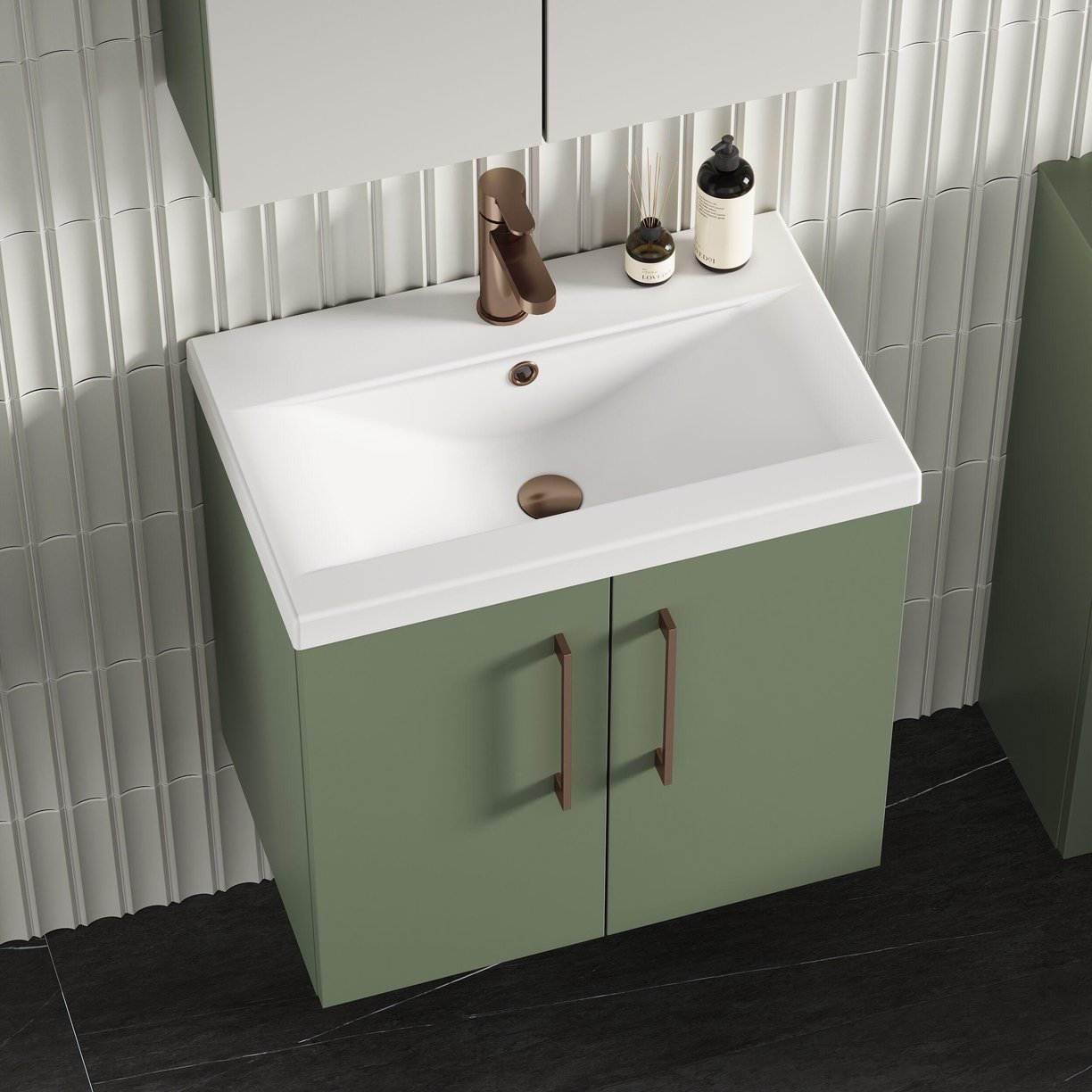 600mm WH 2-Door Vanity & Basin 1 - Satin Green