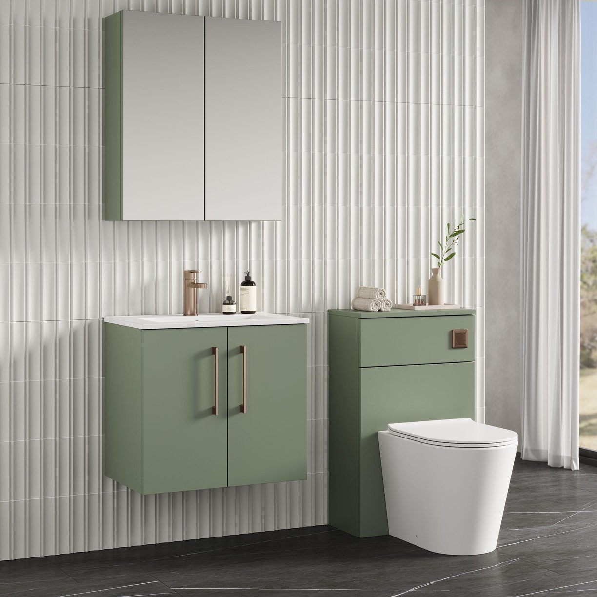 600mm WH 2-Door Vanity & Basin 2 - Satin Green