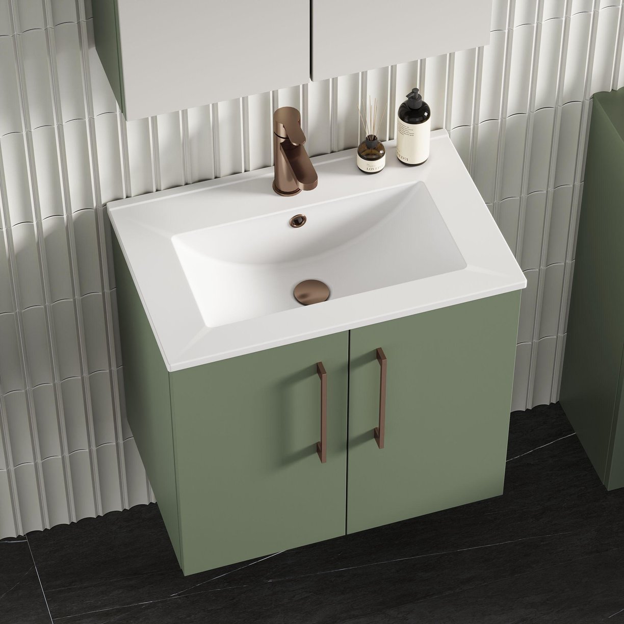 600mm WH 2-Door Vanity & Basin 2 - Satin Green