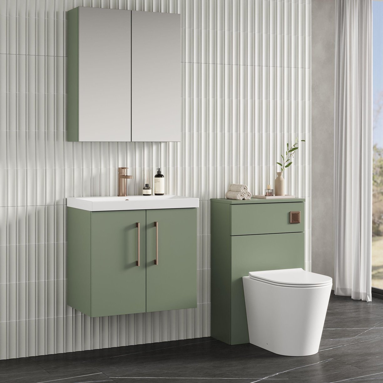 600mm WH 2-Door Vanity & Basin 3 - Satin Green