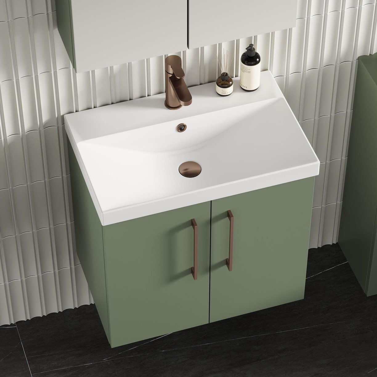 600mm WH 2-Door Vanity & Basin 3 - Satin Green