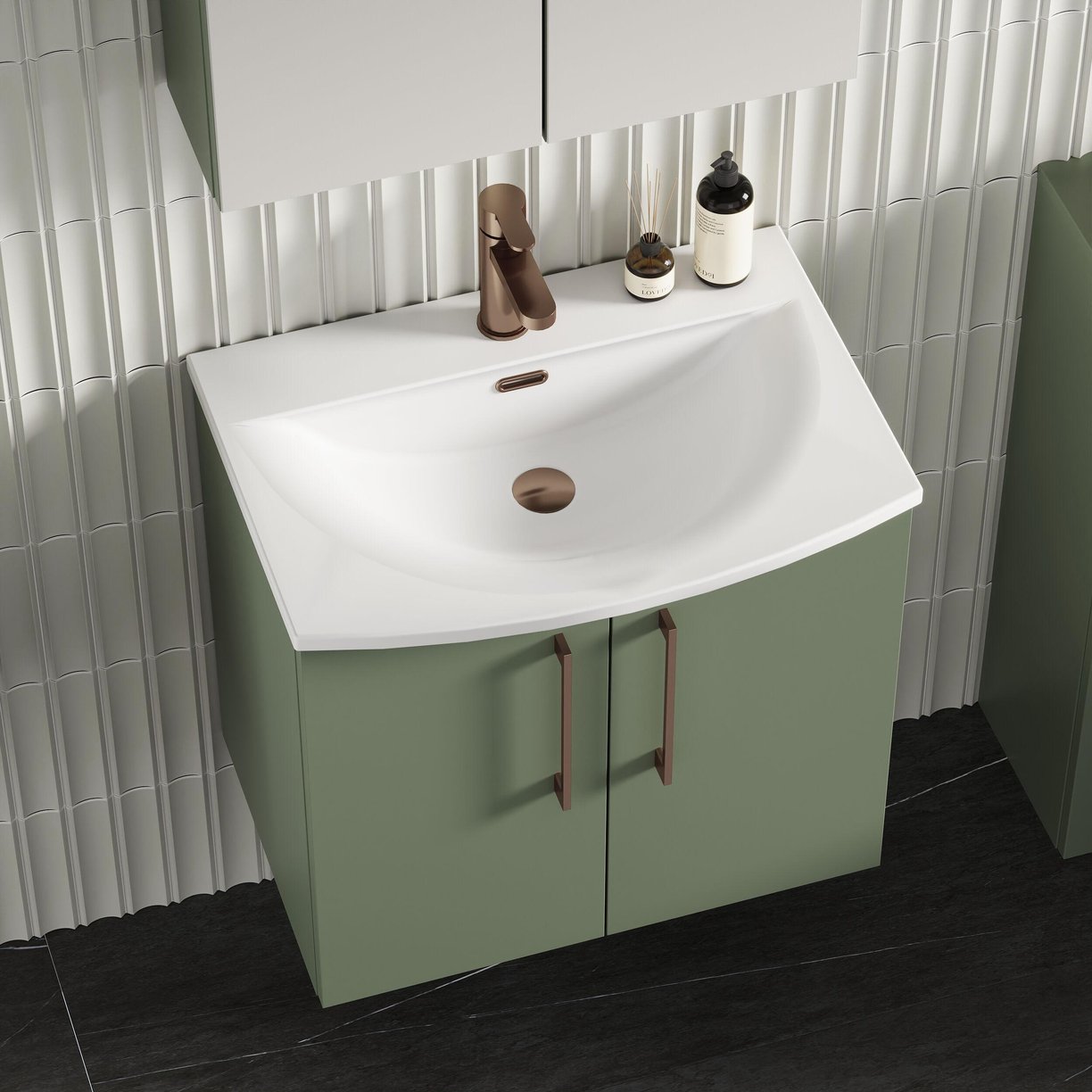 600mm WH 2-Door Vanity & Basin 4 - Satin Green