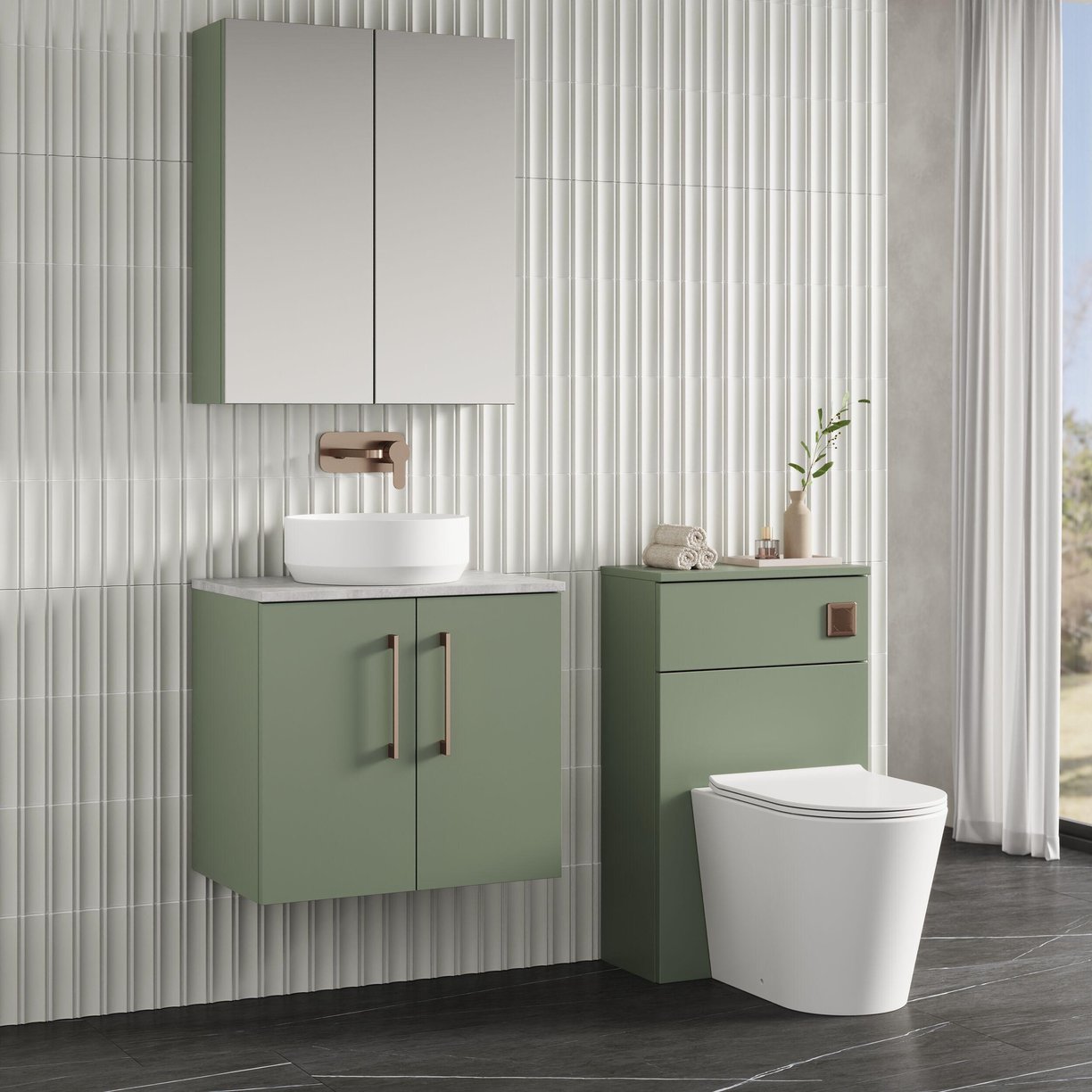 600mm WH 2-Door Vanity & Laminate Top - Satin Green
