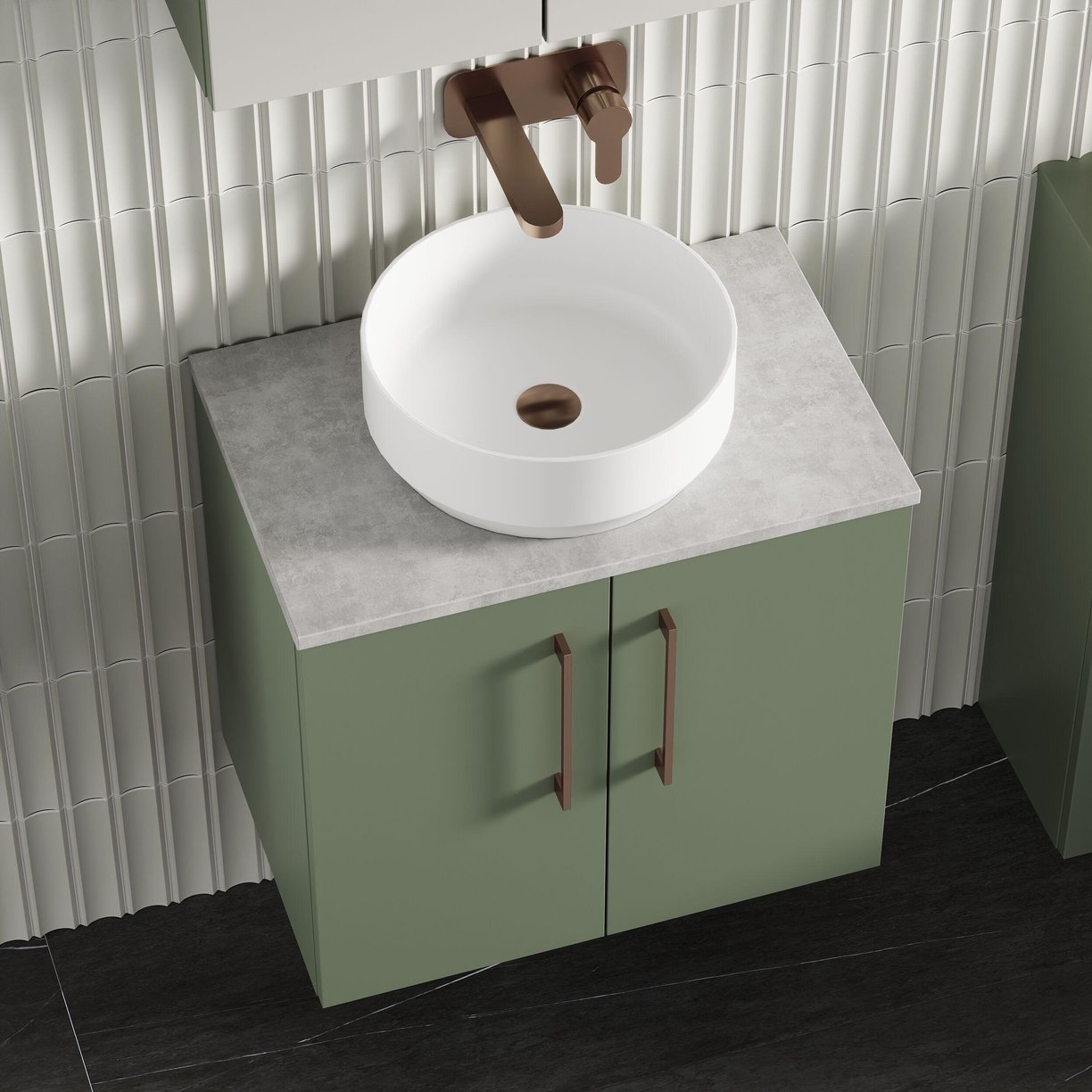 600mm WH 2-Door Vanity & Laminate Top - Satin Green