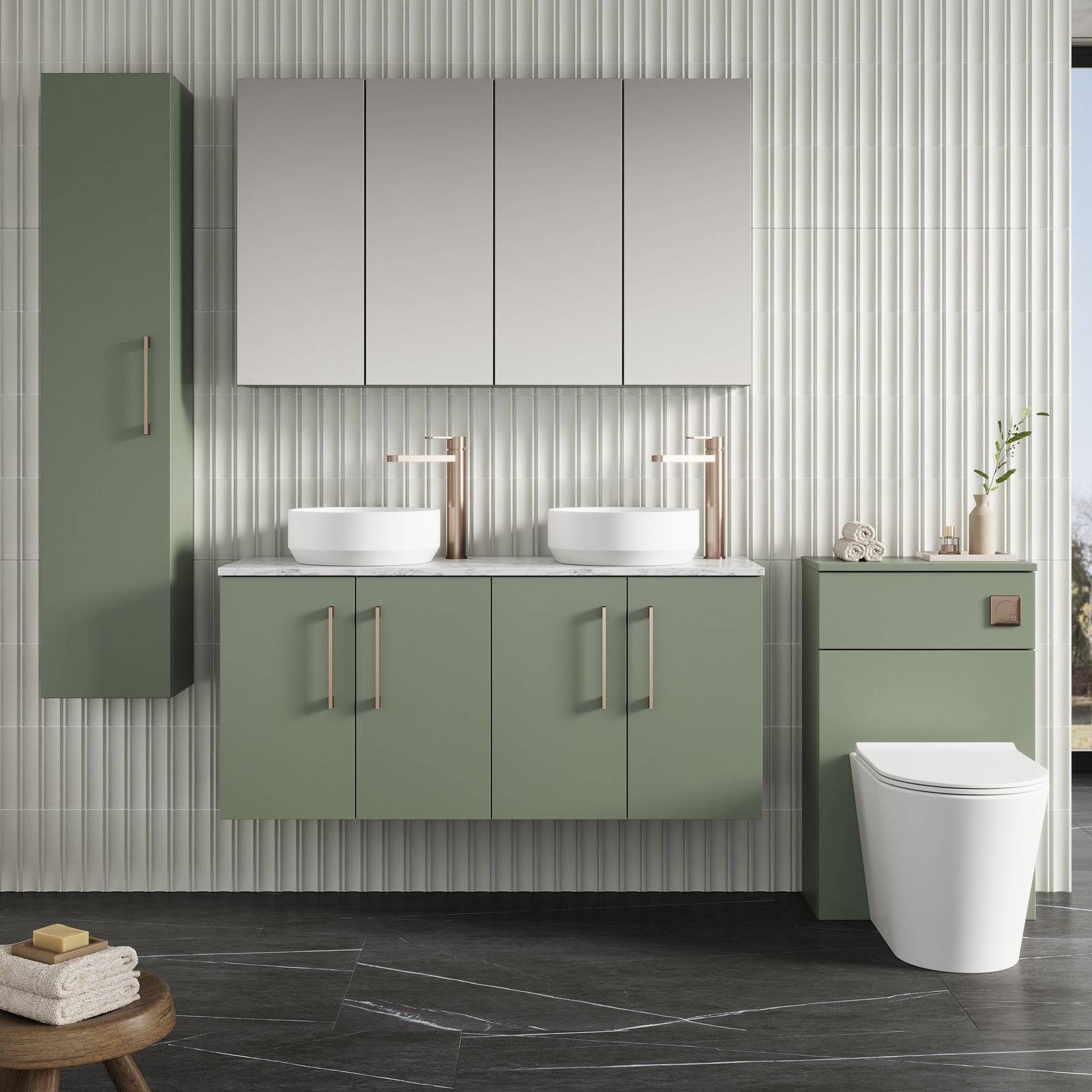1200mm Wh 4-Door Vanity & Laminate Top - Satin Green