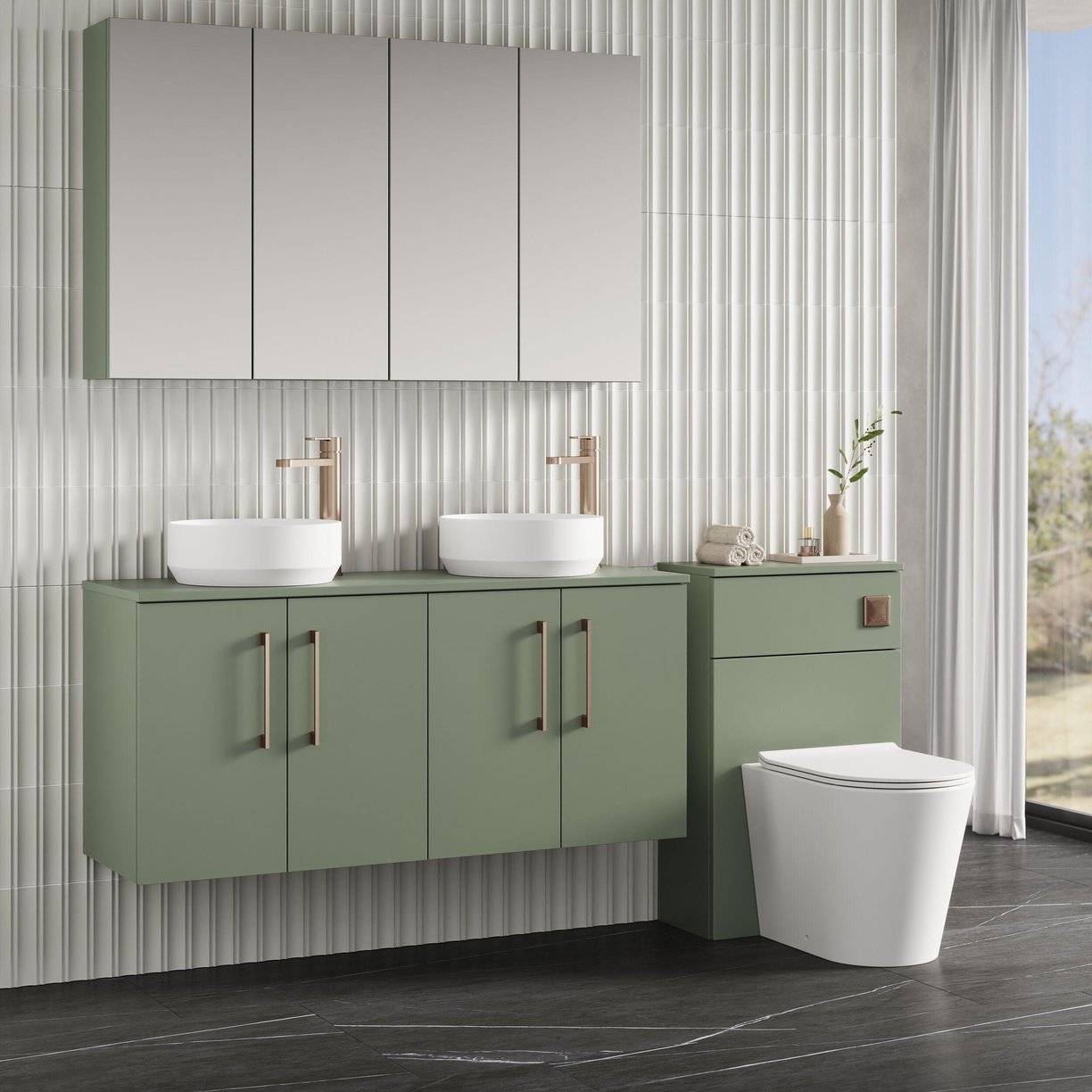 1200mm WH 4-Door Vanity & Worktop - Satin Green