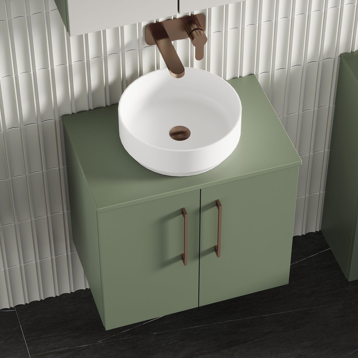 600mm WH 2-Door Vanity & Worktop - Satin Green