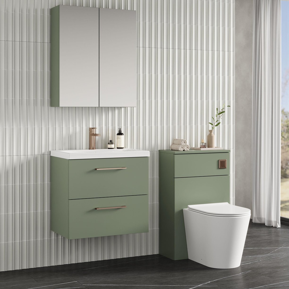 600mm WH 2-Drawer Vanity & Basin 1 - Satin Green