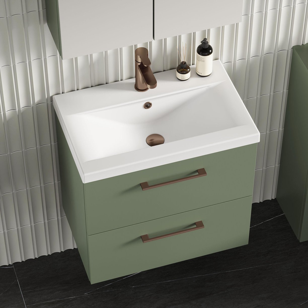 600mm WH 2-Drawer Vanity & Basin 1 - Satin Green