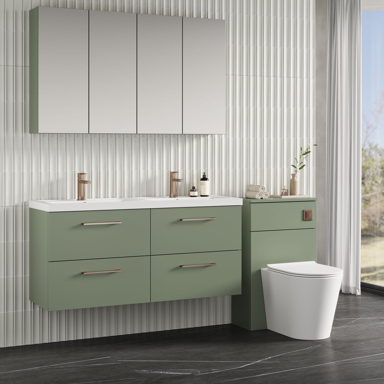 1200mm WH 4-Drawer Vanity & Double Basin - Satin Green