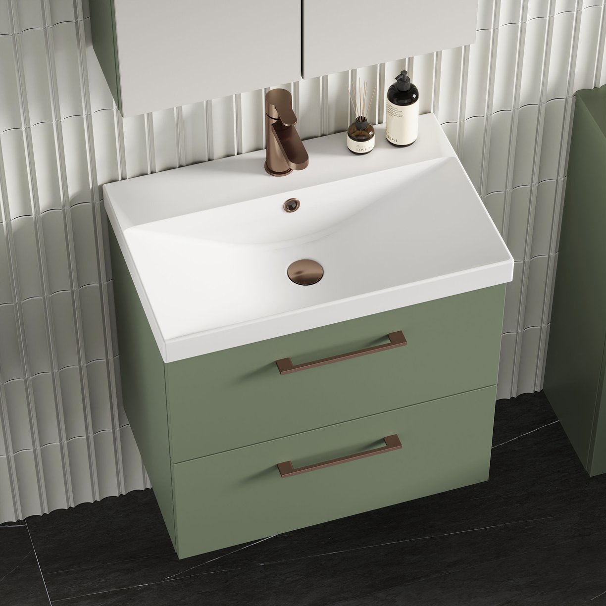 600mm WH 2-Drawer Vanity & Basin 3 - Satin Green