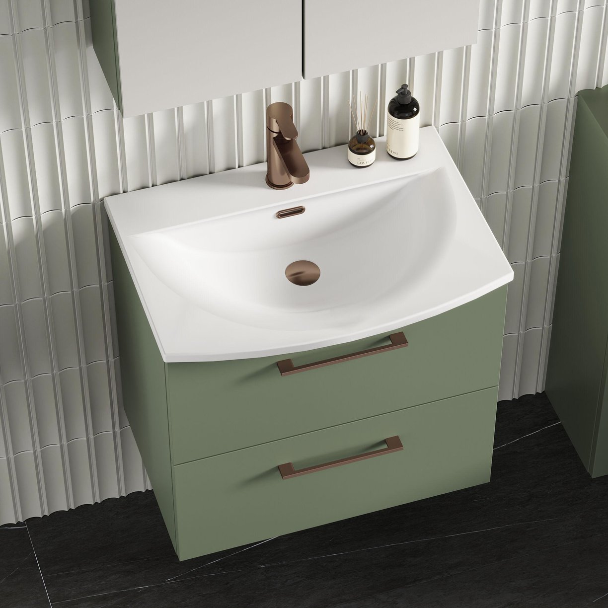 600mm WH 2-Drawer Vanity & Basin 4 - Satin Green
