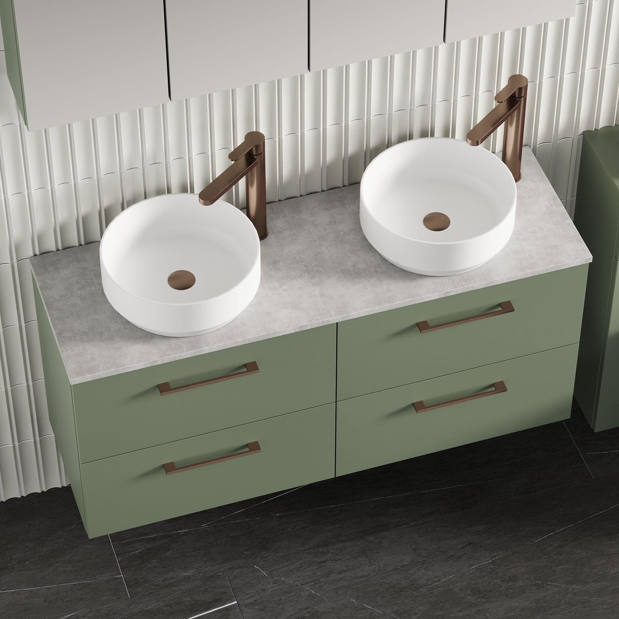 1200mm Wh 4-Drawer Vanity & Laminate Top - Satin Green