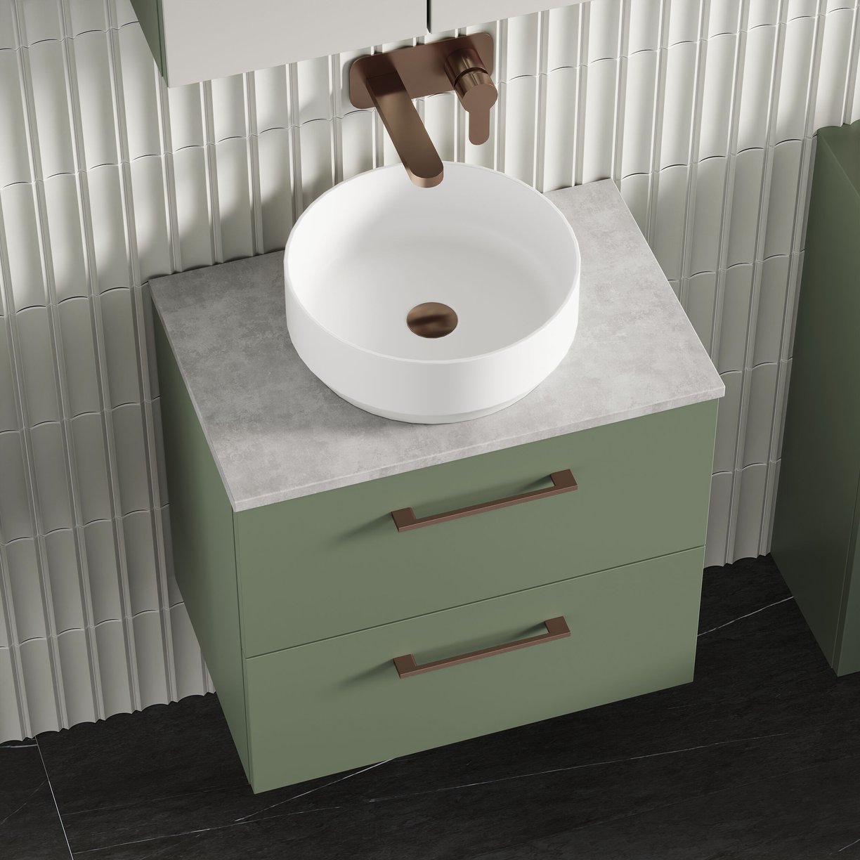 600mm WH 2-Drawer Vanity & Laminate Top - Satin Green
