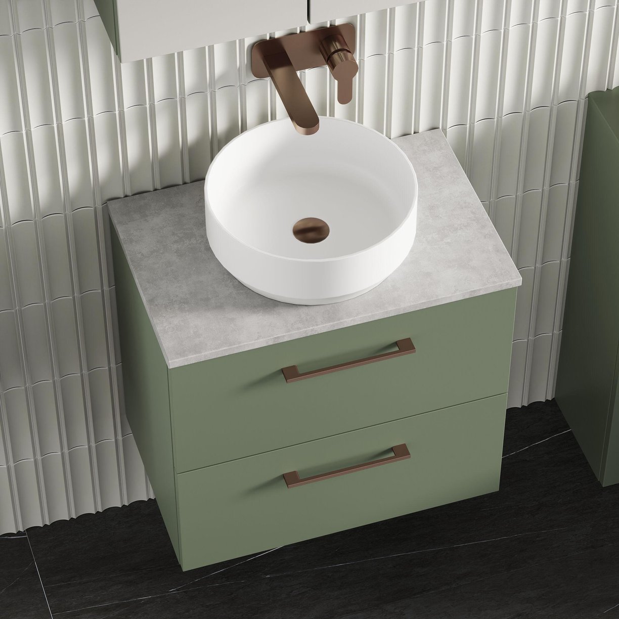 600mm WH 2-Drawer Vanity & Laminate Top - Satin Green