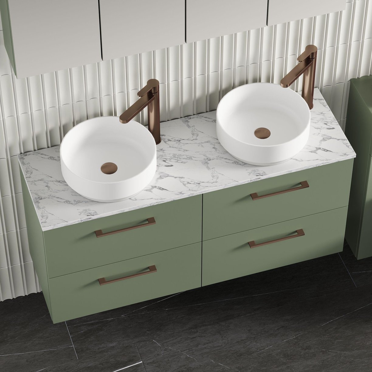 1200mm Wh 4-Drawer Vanity & Laminate Top - Satin Green