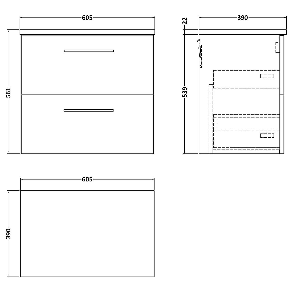 600 WH 2-Drawer Vanity & Laminate Top