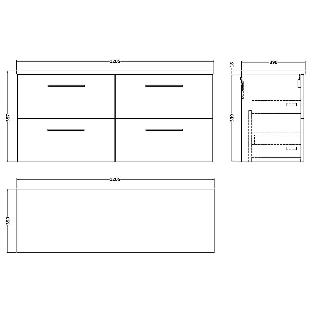 1200 WH 4-Drawer Vanity & Worktop