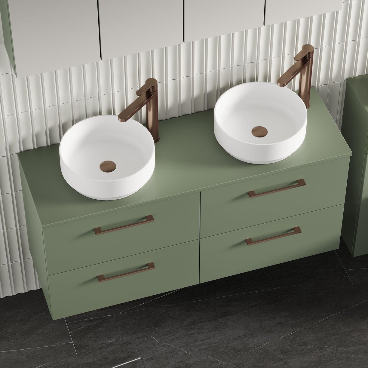 1200mm WH 4-Drawer Vanity & Worktop - Satin Green