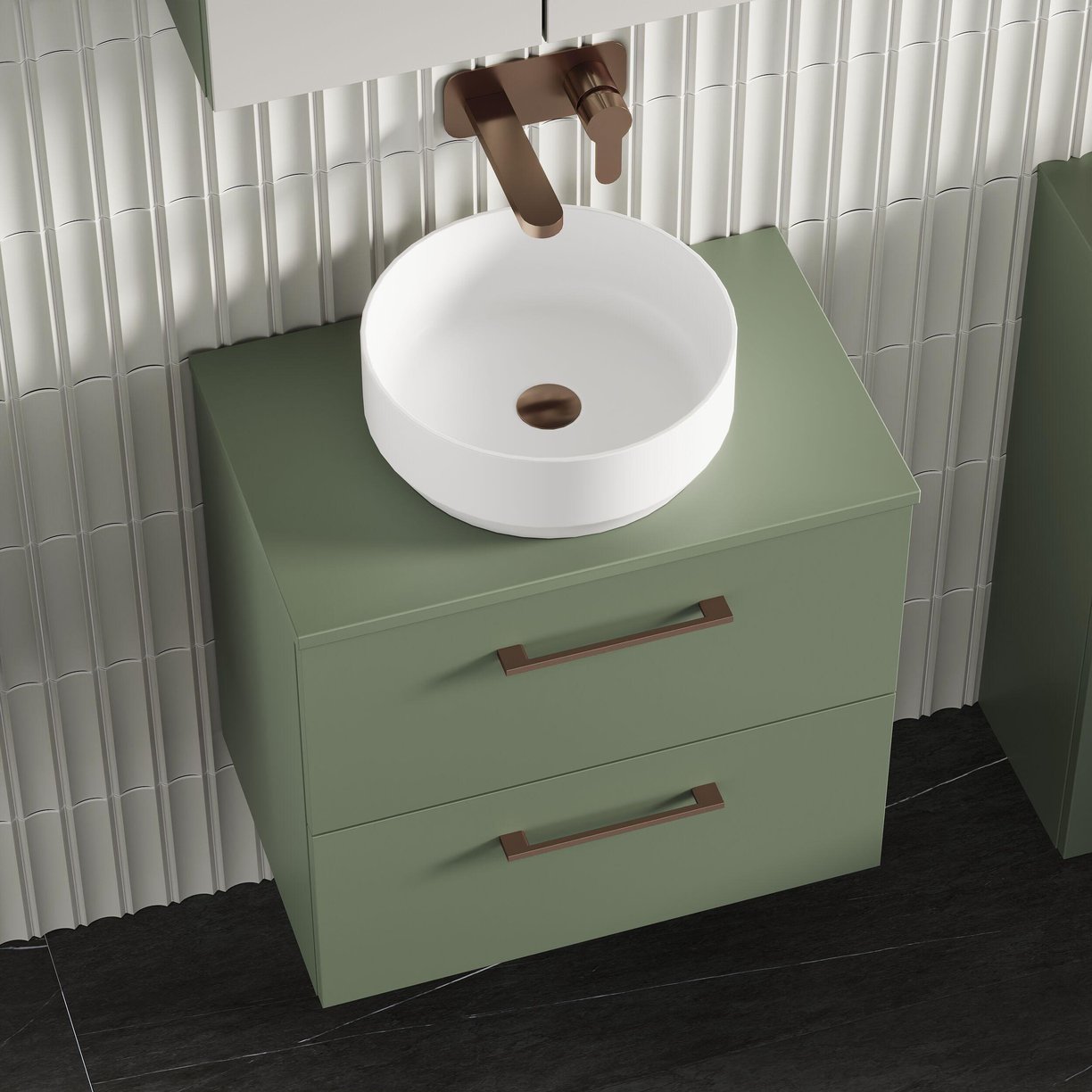 600mm WH 2-Drawer Vanity & Worktop - Satin Green