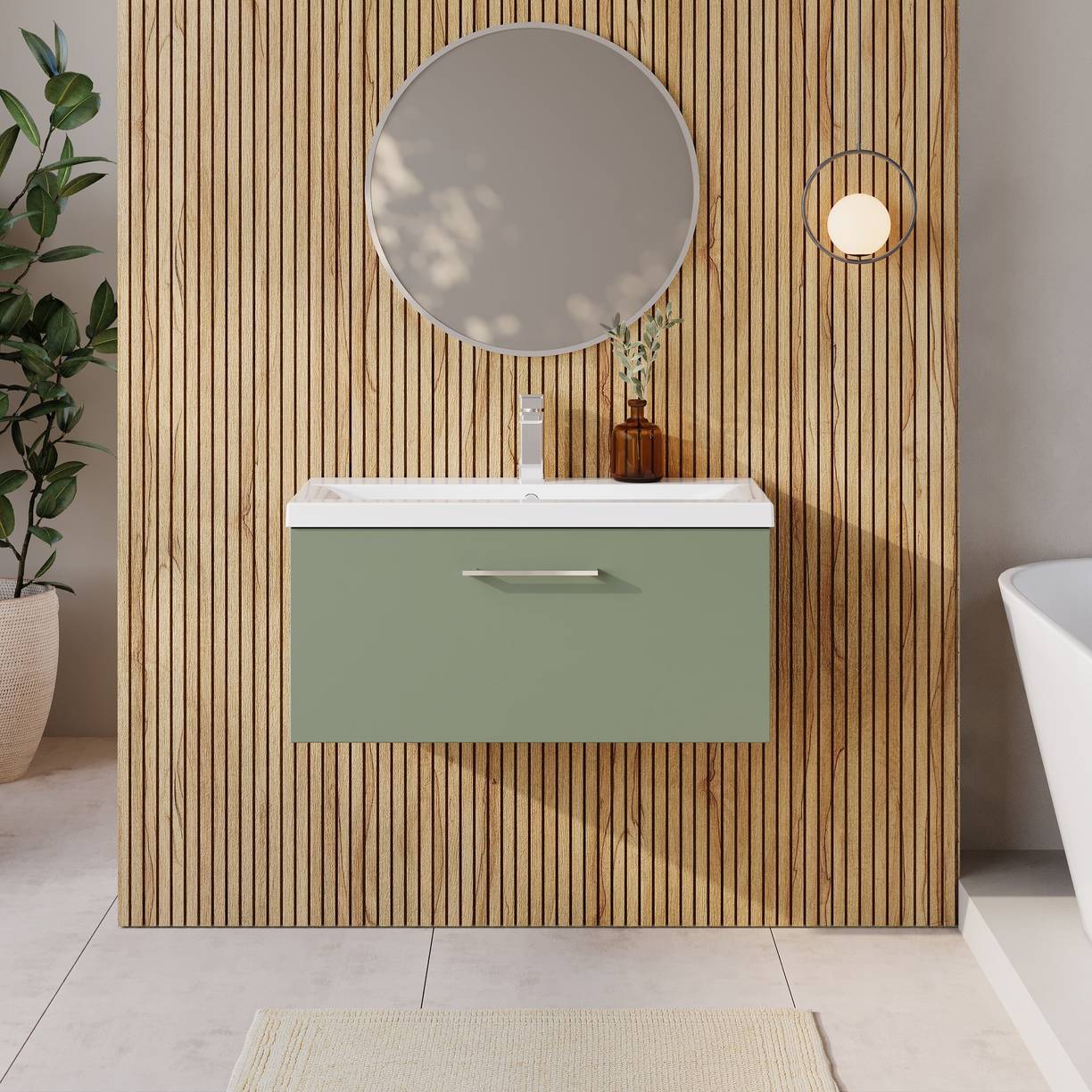 800mm WH 1-Drawer Vanity & Basin 1 - Satin Green