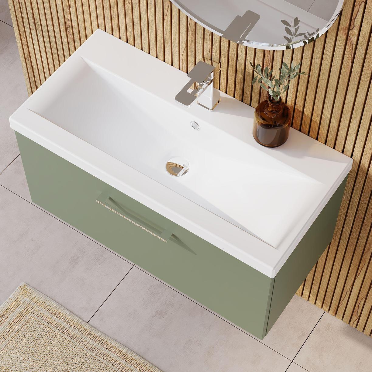 800mm WH 1-Drawer Vanity & Basin 1 - Satin Green