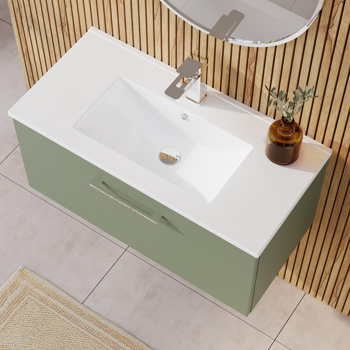 800mm WH 1-Drawer Vanity & Basin 2 - Satin Green