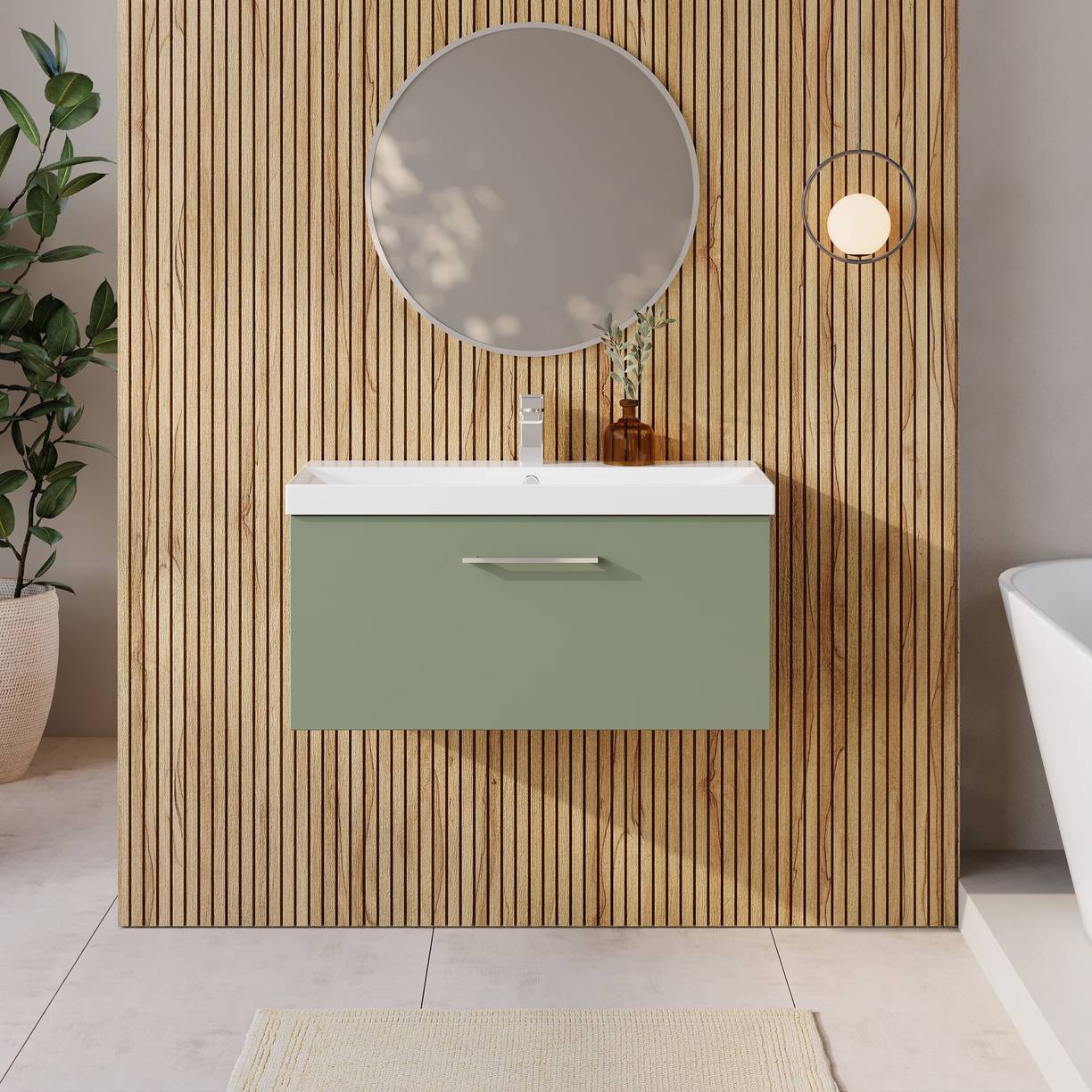 800mm WH 1-Drawer Vanity & Basin 3 - Satin Green