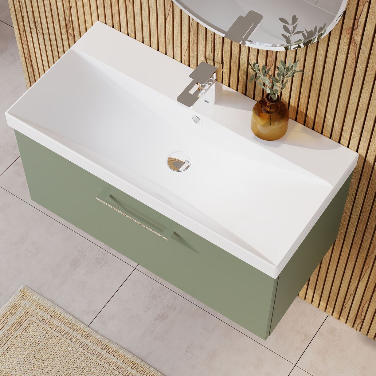 800mm WH 1-Drawer Vanity & Basin 3 - Satin Green
