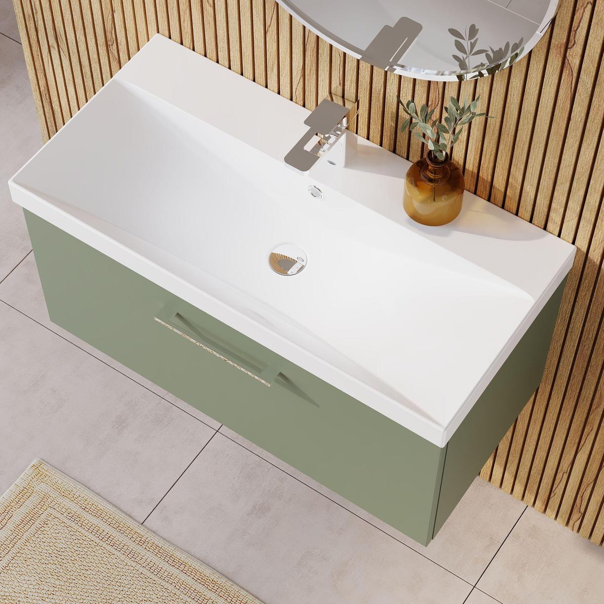 800mm WH 1-Drawer Vanity & Basin 3 - Satin Green