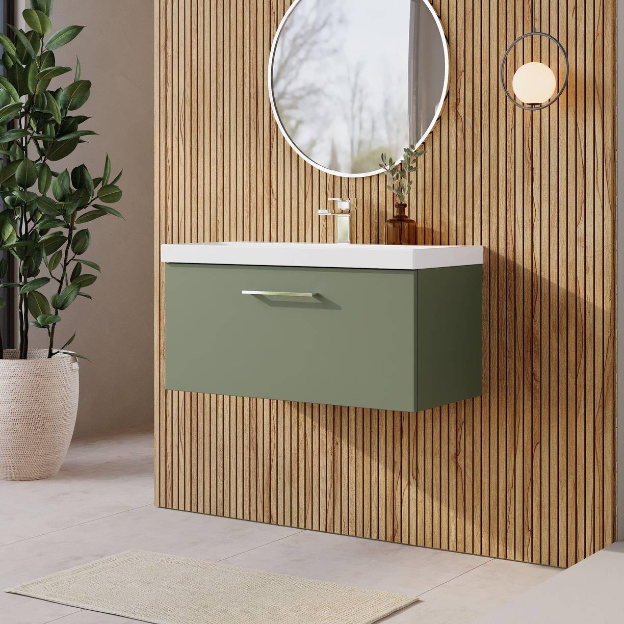 800mm WH 1-Drawer Vanity & Basin 3 - Satin Green