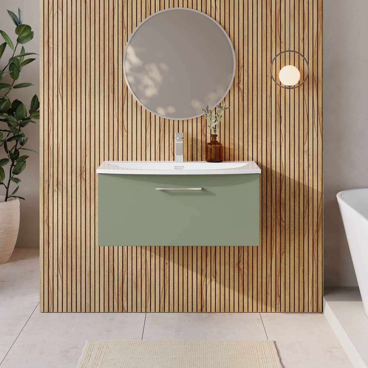 800mm WH 1-Drawer Vanity & Basin 4 - Satin Green