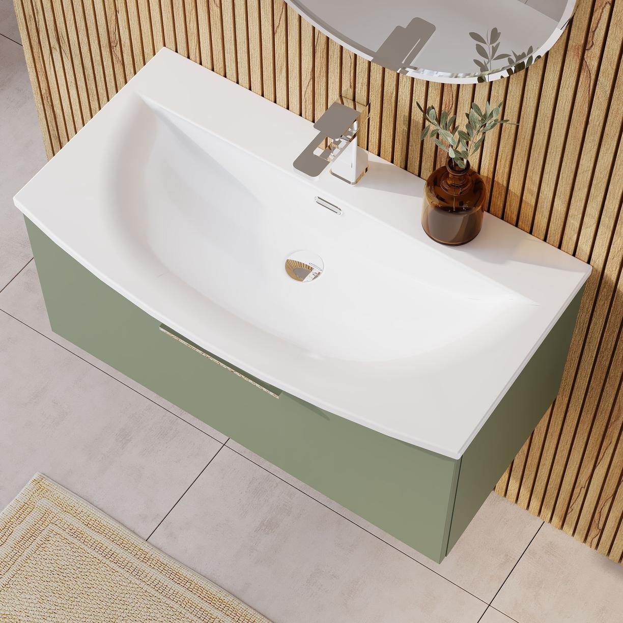800mm WH 1-Drawer Vanity & Basin 4 - Satin Green