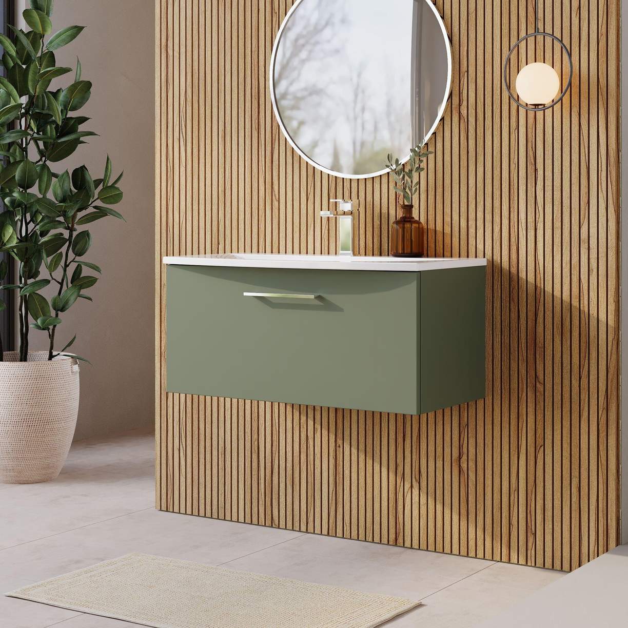 800mm WH 1-Drawer Vanity & Basin 4 - Satin Green