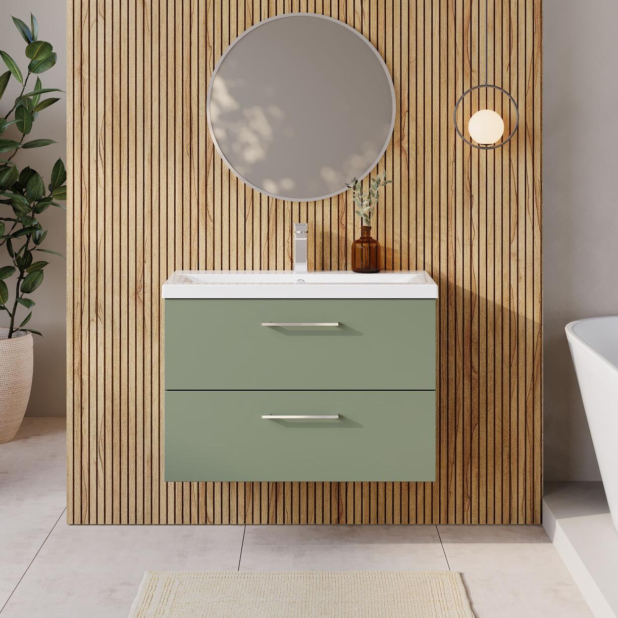 800mm WH 2-Drawer Vanity & Basin 1 - Satin Green