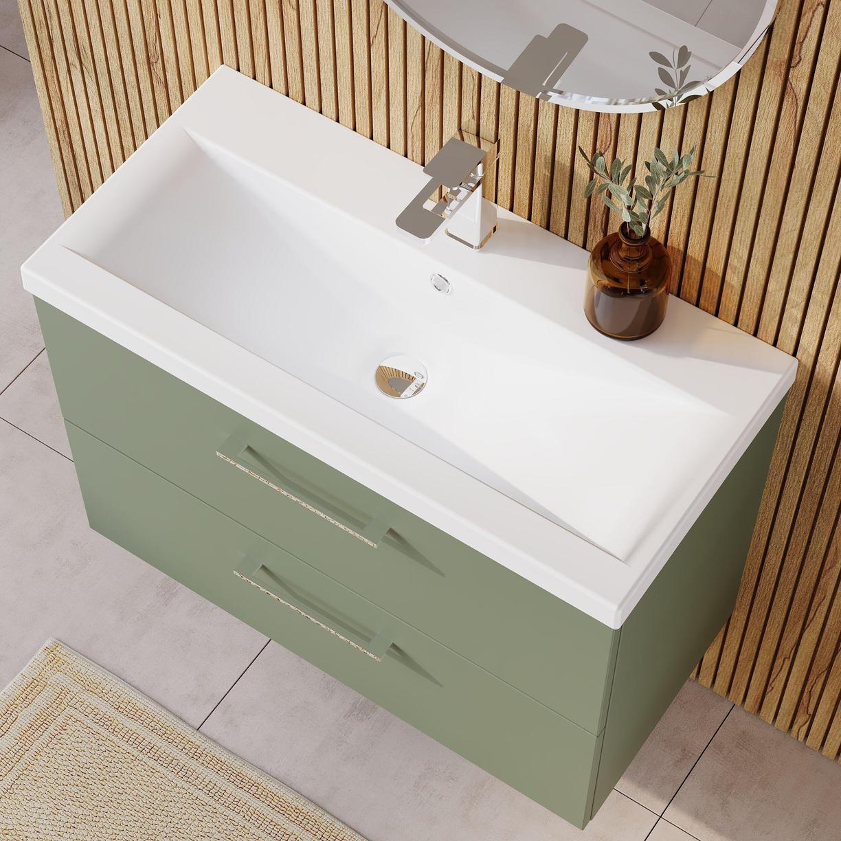 800mm WH 2-Drawer Vanity & Basin 1 - Satin Green