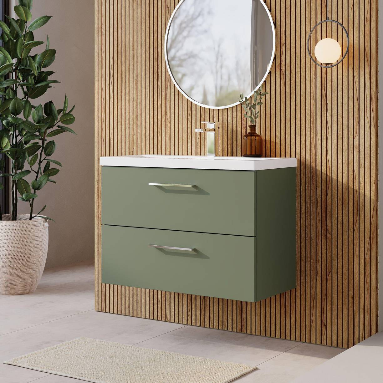 800mm WH 2-Drawer Vanity & Basin 1 - Satin Green