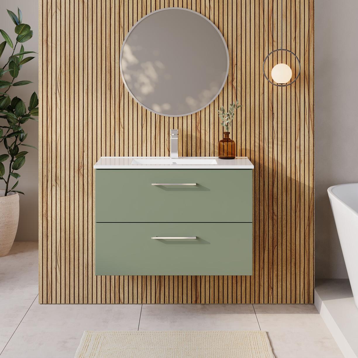 800mm WH 2-Drawer Vanity & Basin 2 - Satin Green