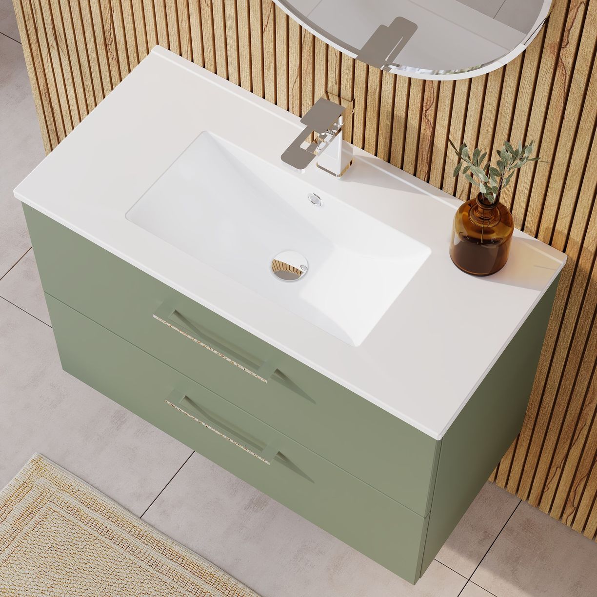 800mm WH 2-Drawer Vanity & Basin 2 - Satin Green