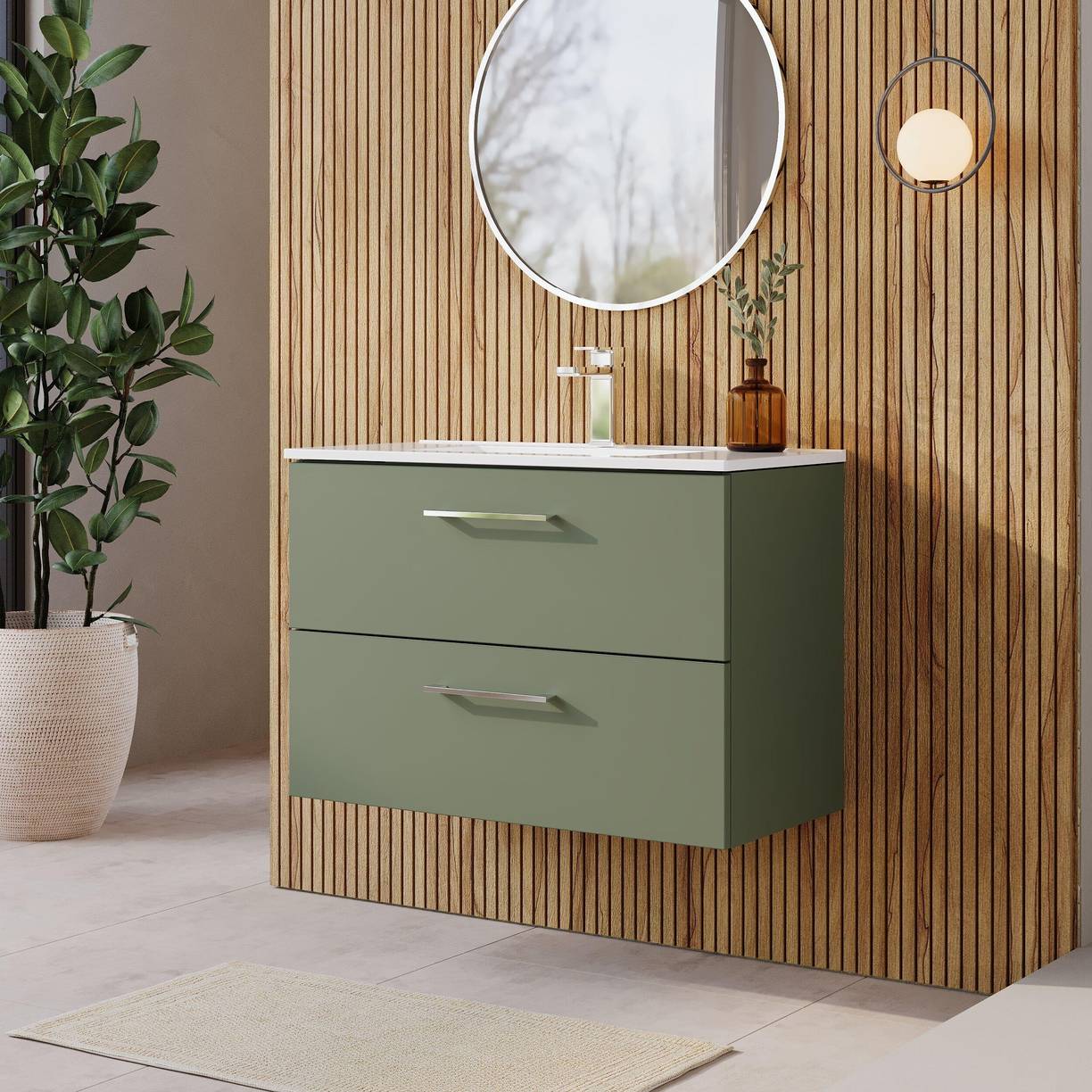 800mm WH 2-Drawer Vanity & Basin 2 - Satin Green