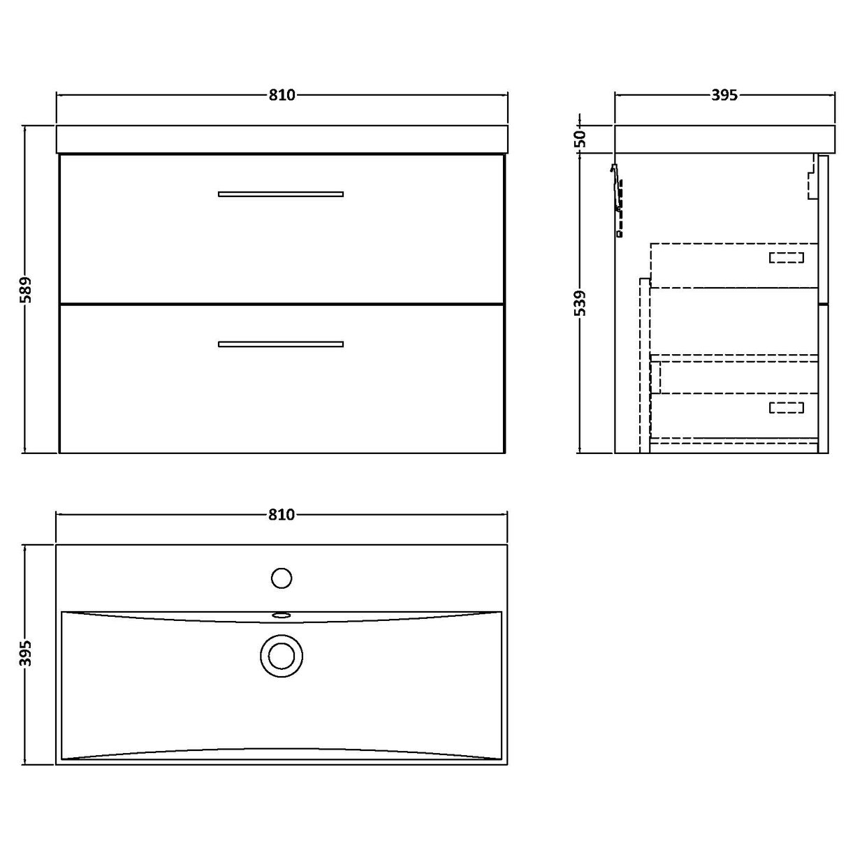 800 WH 2-Drawer Vanity & Basin 3