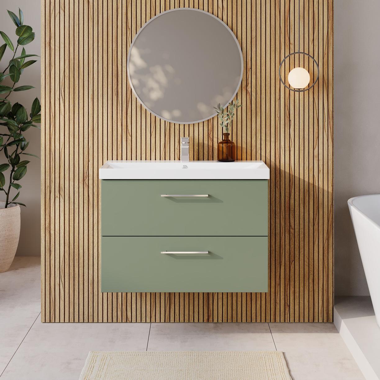 800mm WH 2-Drawer Vanity & Basin 3 - Satin Green