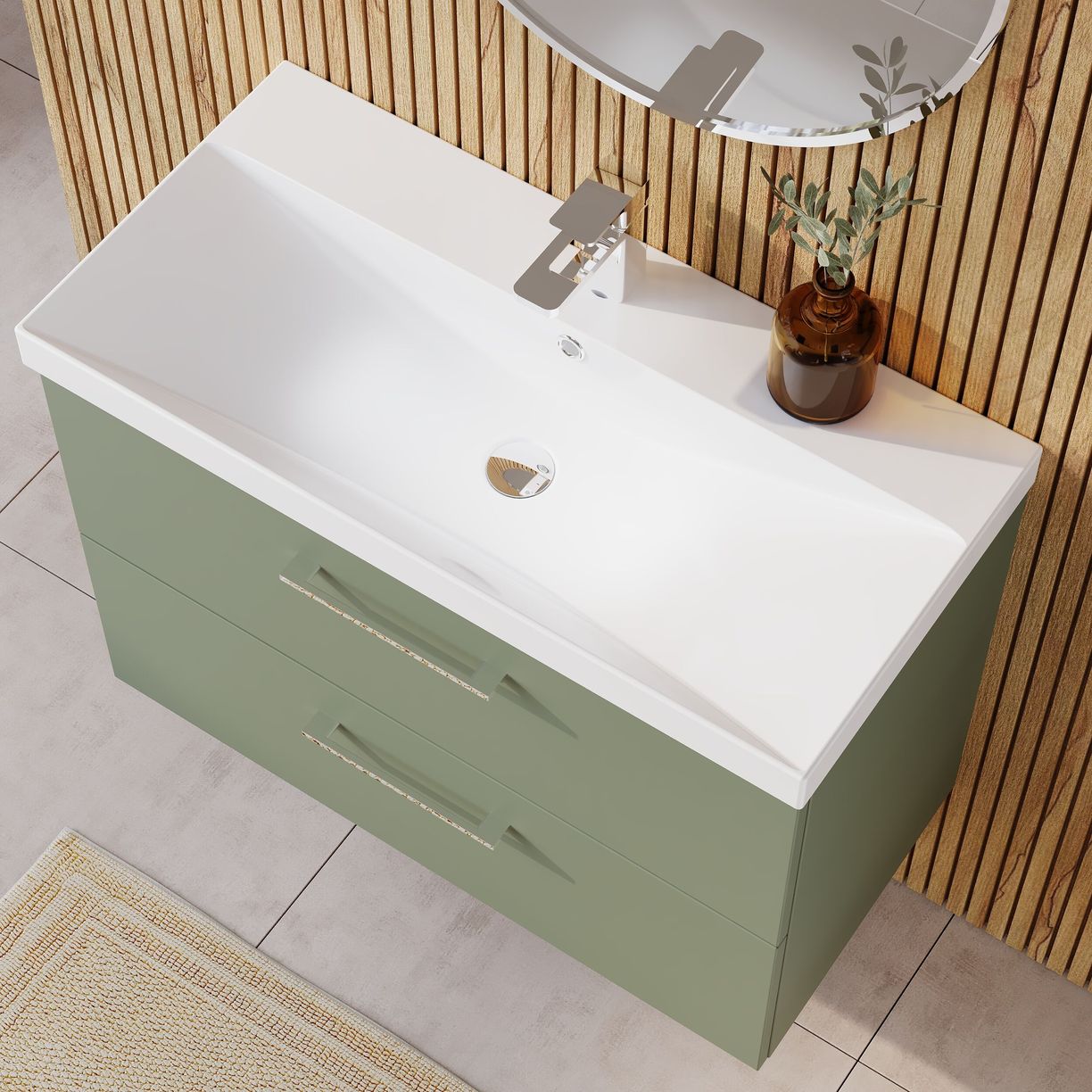 800mm WH 2-Drawer Vanity & Basin 3 - Satin Green